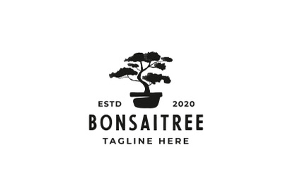 Vintage Hipster Bonsai Tree Logo Design Vector