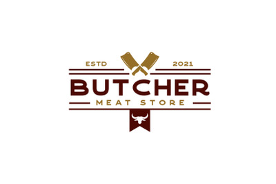 Vintage Retro Crossed Cleavers for Butcher Shop Logo Design