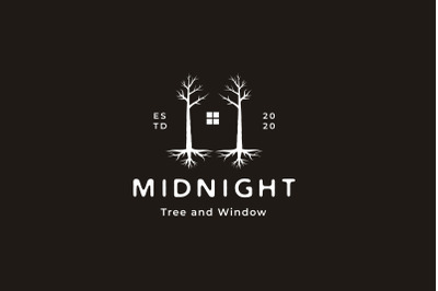 Dark House Window and Dead Tree illustration Logo Design