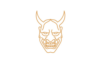 Line art Japanese Demon Oni Mask Logo Design