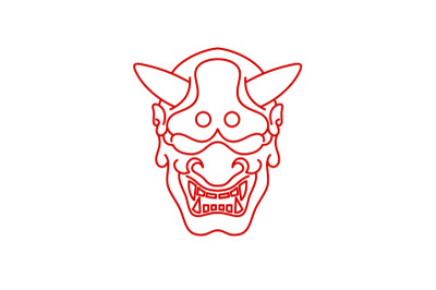 Line art Japanese Demon Oni Mask Logo Design