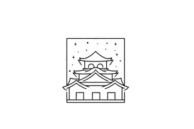 Japanese Castle Outline Line Monoline Logo Illustration