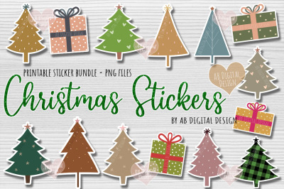 Printable Christmas Packaging Stickers&2C; Modern Christmas Trees