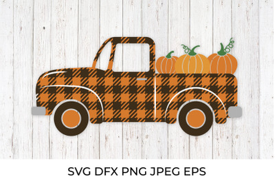 Fall retro truck with pumpkins. Farm pickup. Old Truck SVG