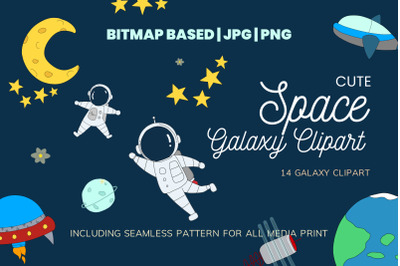 Galaxy Space 14 Clipart Plus Seamless Pattern