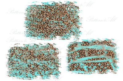 PNG Distressed Leopard Print Splatter Sublimation Patches,turquoise wo