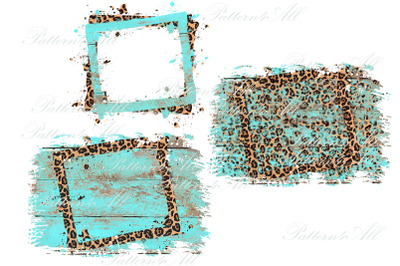 Leopard Print,turquoise wood background,Sublimation Frames PNG