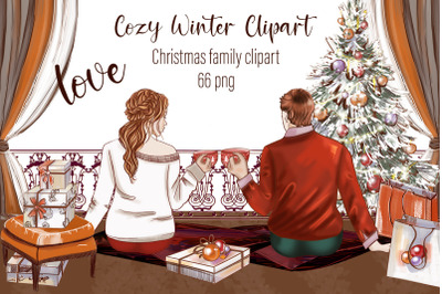Winter Couples Clipart, Holiday Portrait Maker Customizable