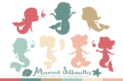 Sweet Mermaid Silhouettes Vector Clipart in Soft Christmas