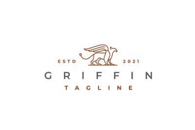 Line Art Griffin Logo Design Vector