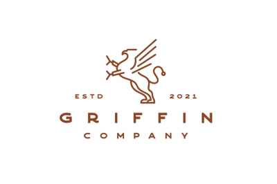 Line Art Griffin Logo Design Vector