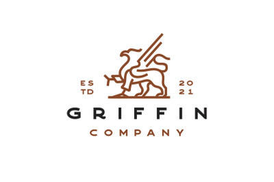 Line Art Griffin Logo Design Vector