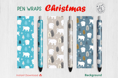 Christmas White Bear Pen Wraps File Set