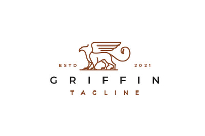 Line Art Griffin Logo Design Vector