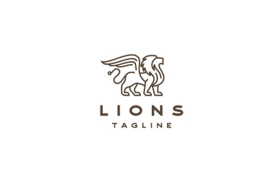 Line Art Lion with Wings Logo Design