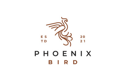 Line Art Phoenix Bird Logo Design