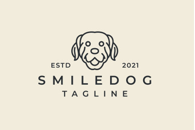 Vintage Hipster Dog Head Line art Logo Design