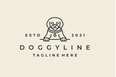 Vintage Hipster Dog Line art Logo Design