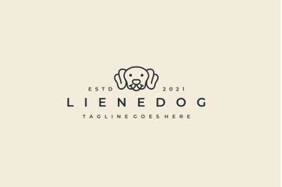 Vintage Hipster Dog Head Line art Logo Design