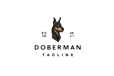 Vintage Hipster Doberman Pinscher Dog Logo Design