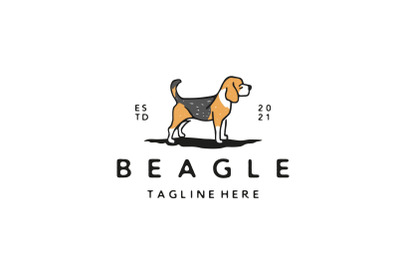 Vintage Hand drawn Beagle Dog Logo Design Vector