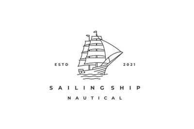 Monoline / Line art Sailing Ship Logo Design