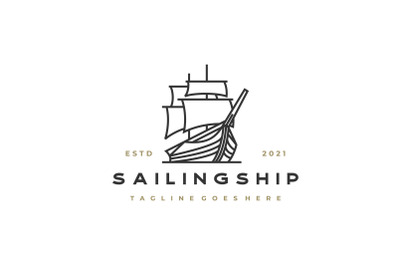 Monoline / Line art Sailing Ship Logo Design