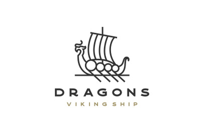 Monoline / Line art Viking Ship Logo Design Vector