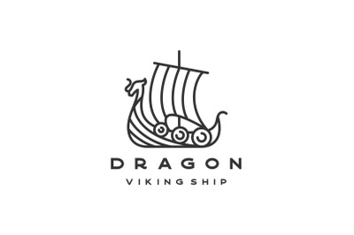 Monoline / Line art Viking Ship Logo Design Vector