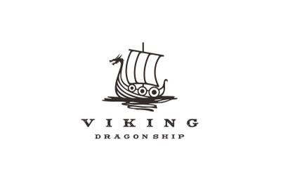 Vintage Hipster Viking Ship Logo Design Vector