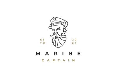 Sailor, Line art Ship Captain Logo Design Vector