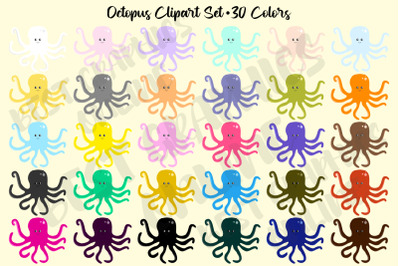 Octopus Clipart Set&2C; Sea Animal Creature Octopuses Clipart