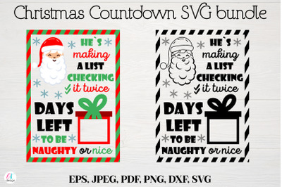 Santa Claus Christmas Countdown SVG bundle. Christmas Cut Files.