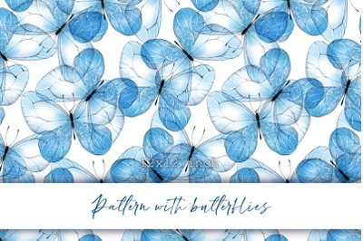 Butterfly seamless pattern | Blue digital paper
