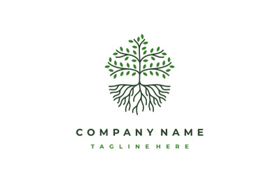 Line art Tree Logo Design, tree and root vector