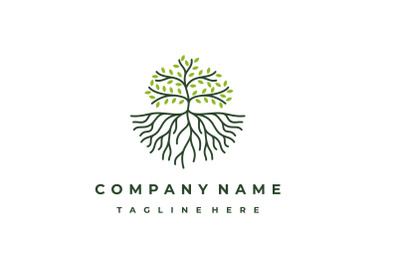 Line art Tree Logo Design, tree and root vector