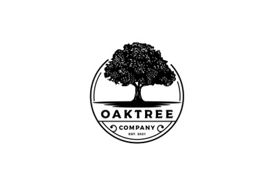 Vintage Retro Emblem Oak, Banyan, Maple Tree Service Logo