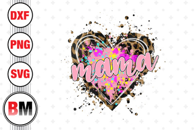 Mama Distressed Heart Leopard PNG Files