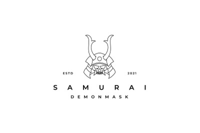 Line art Samurai logo design inspiration. samurai demon face