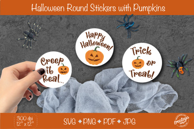 Halloween stickers. Pumpkin Round Stickers. Spooky stickers