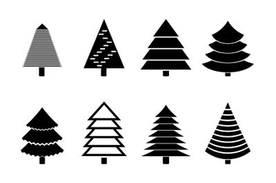 Christmas tree black silhouette collection. Vector black white