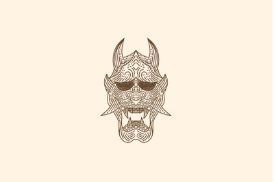 Vintage Japanese Demon Oni Mask Logo Design