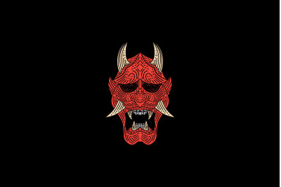 Vintage Japanese Demon Oni Mask Logo Design