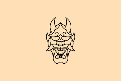 Line art Japanese Demon Oni Mask Logo Design