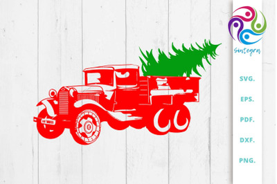 Vintage Truck With Christmas Tree SVG File