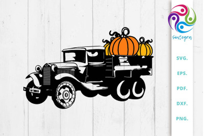 Vintage Truck With Pumpkins SVG File