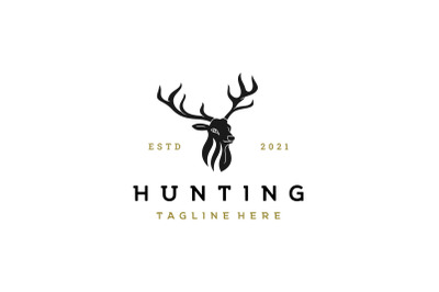 Deer Antler Head Logo Design Illustration