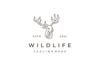 Monoline Deer Antler Head Logo Design Illustration