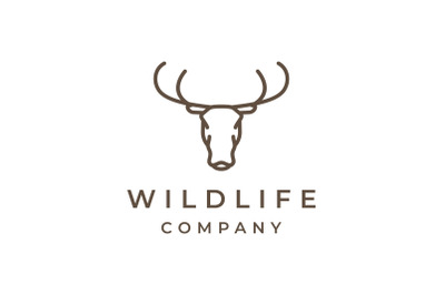 Monoline Deer Antler Head Logo Design Illustration