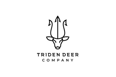 Deer and Trident line art logo design vector